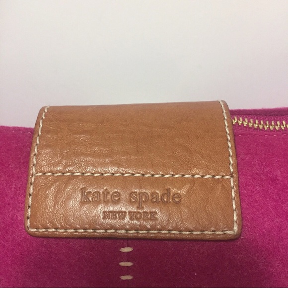 Kate Spade Magenta Wool & Brown Leather Barrel Bag - Picture 4 of 8